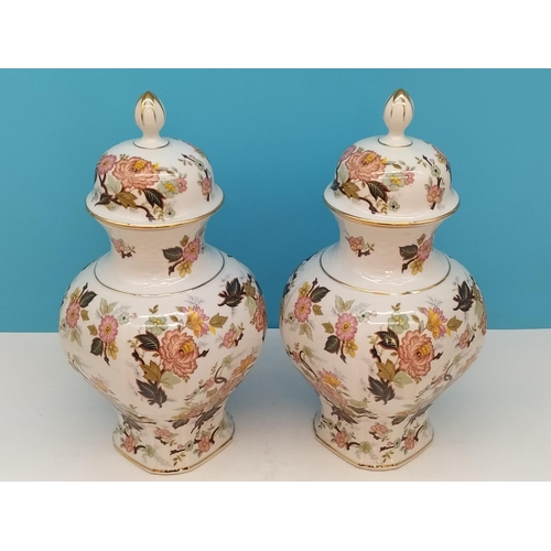 367 - Pair of 36cm Royal Floral Temple Vases by AJL Stoke on Trent.