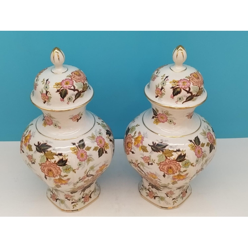 367 - Pair of 36cm Royal Floral Temple Vases by AJL Stoke on Trent.