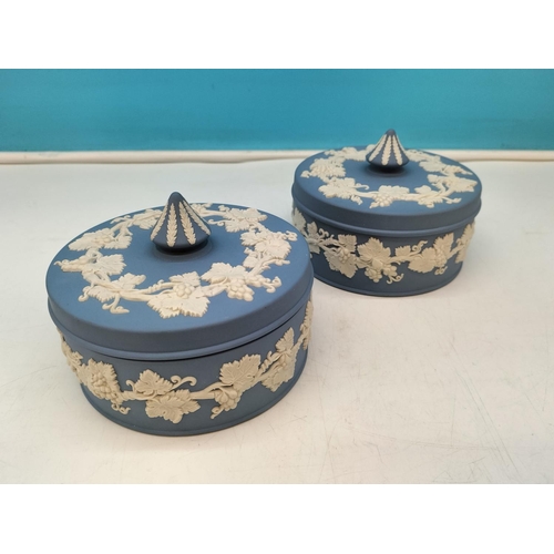 103 - Wedgwood Jasper Lidded Pots (3). Largest 10cm High, 13cm Diameter.