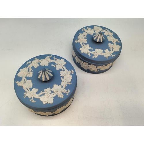 103 - Wedgwood Jasper Lidded Pots (3). Largest 10cm High, 13cm Diameter.