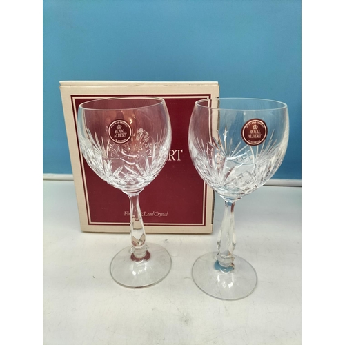 105 - 5 Boxes of 2 Royal Albert Crystal Glasses to include Brandy, Champagne Flutes and Wine Glasses.