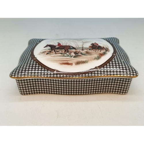 137 - Ralph Lauren for Wedgwood 'Balmoral Hunt' Porcelain Lidded Twin Playing Card Box. 15cm x 12cm x 5cm.