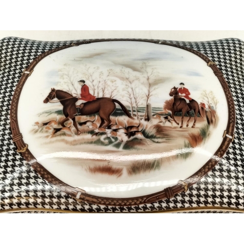 137 - Ralph Lauren for Wedgwood 'Balmoral Hunt' Porcelain Lidded Twin Playing Card Box. 15cm x 12cm x 5cm.