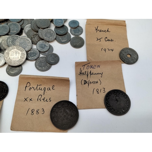 190 - Hexagonal Wooden Box with Mixed Coins to include 1855 Napoleon III 5 Cent, etc