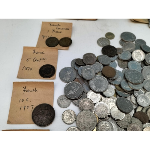 190 - Hexagonal Wooden Box with Mixed Coins to include 1855 Napoleon III 5 Cent, etc