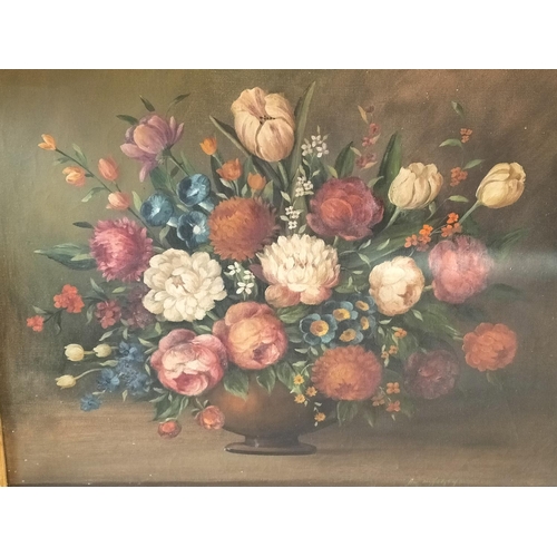 211 - Gilt Framed 20th Century Jan Van Neeson Oil on Canvas Still Life Flowers. 74cm x 64cm.