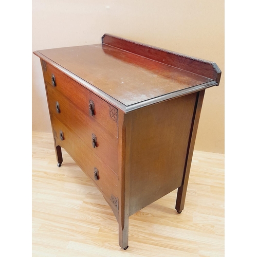 213 - 1930's/1940's Three Drawer Dresser Unit on Castors and with Raised Corner Relief. 87cm High, 91cm x ... 