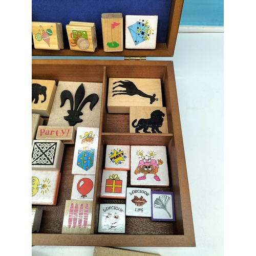 221 - Collection of Mixed Craft/Stamping Blocks in a Wooden Whittard of Chelsea Box 42cm x 23cm x 8cm.