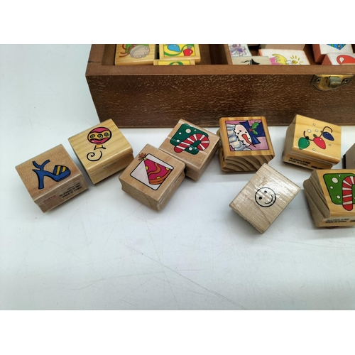 221 - Collection of Mixed Craft/Stamping Blocks in a Wooden Whittard of Chelsea Box 42cm x 23cm x 8cm.