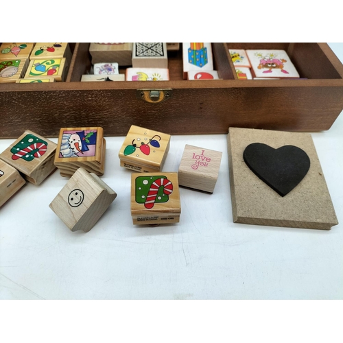 221 - Collection of Mixed Craft/Stamping Blocks in a Wooden Whittard of Chelsea Box 42cm x 23cm x 8cm.