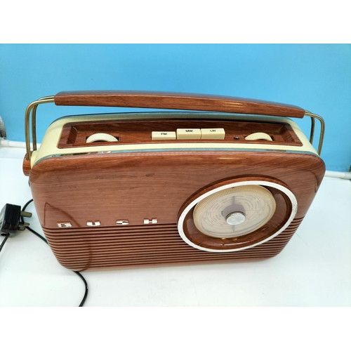 233 - Bush Vintage Style Walnut Finish FM/MW/LW Radio W/O. Handle A/F.