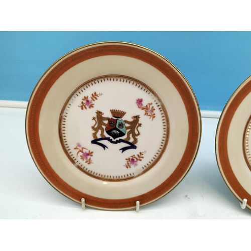 298 - 2 x 19th Century Chinese Export Armorial 19cm Plates (2) with Gilded Lions and Crown, Enamelled Shie... 