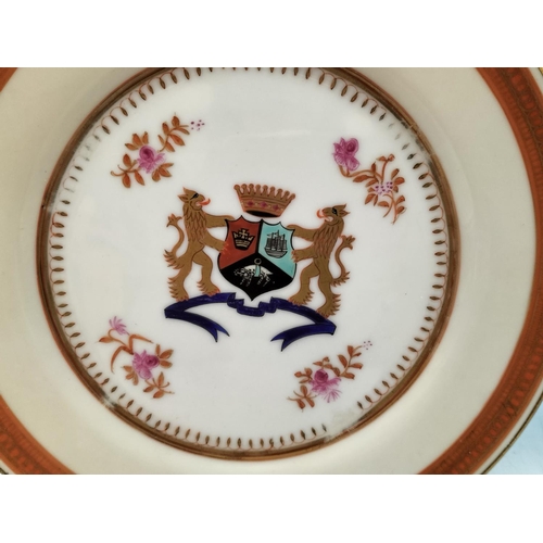 298 - 2 x 19th Century Chinese Export Armorial 19cm Plates (2) with Gilded Lions and Crown, Enamelled Shie... 