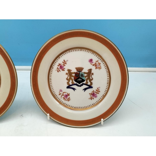 298 - 2 x 19th Century Chinese Export Armorial 19cm Plates (2) with Gilded Lions and Crown, Enamelled Shie... 