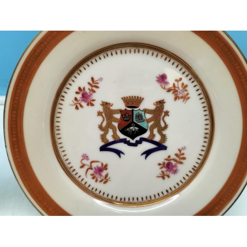 298 - 2 x 19th Century Chinese Export Armorial 19cm Plates (2) with Gilded Lions and Crown, Enamelled Shie... 