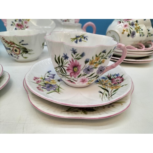 3 - Shelley China 21 Piece Tea Set in the 'Wild Flowers' Pattern plus 2 x Extra Plates.