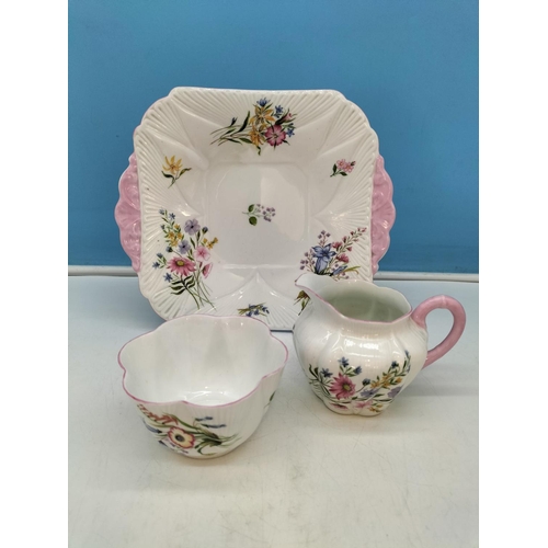 3 - Shelley China 21 Piece Tea Set in the 'Wild Flowers' Pattern plus 2 x Extra Plates.