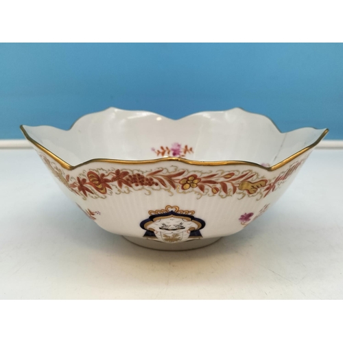 312 - 19th Century Hand Painted Armorial Bowls (3) with Floral Decoration and Gilded Trim. Coat of Arms De... 