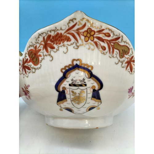 312 - 19th Century Hand Painted Armorial Bowls (3) with Floral Decoration and Gilded Trim. Coat of Arms De... 