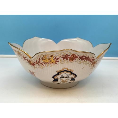 312 - 19th Century Hand Painted Armorial Bowls (3) with Floral Decoration and Gilded Trim. Coat of Arms De... 