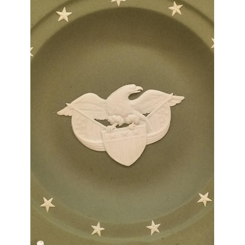 313 - Wedgwood Green Jasper 17.5cm PLates/Ashtrays Decorated with American Eagle Above Stars and Stripes S... 