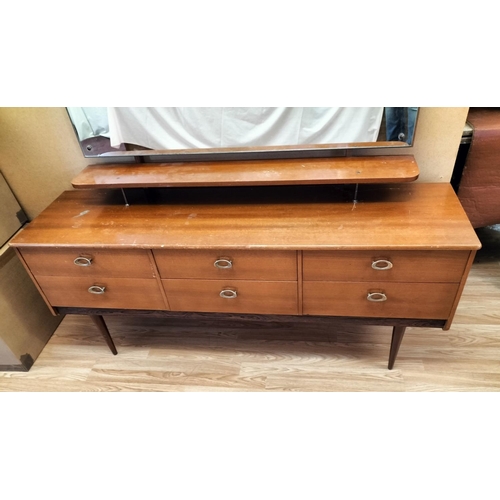 335 - Mid Century Six Drawer Dresser Unit/Dressing Table with Shelf and Mirror. 127cm High, 148cm x 39cm. ... 