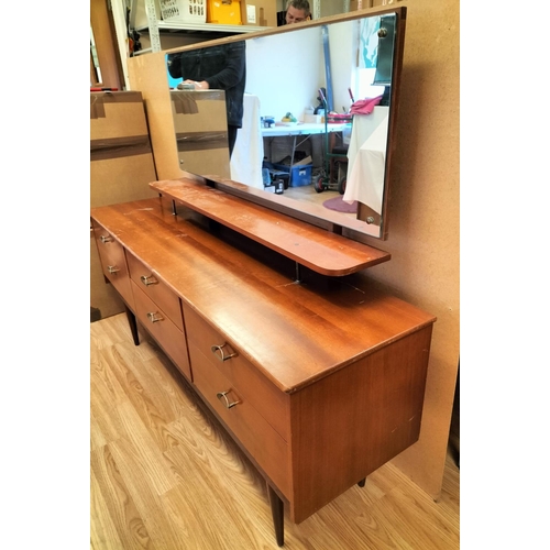 335 - Mid Century Six Drawer Dresser Unit/Dressing Table with Shelf and Mirror. 127cm High, 148cm x 39cm. ... 