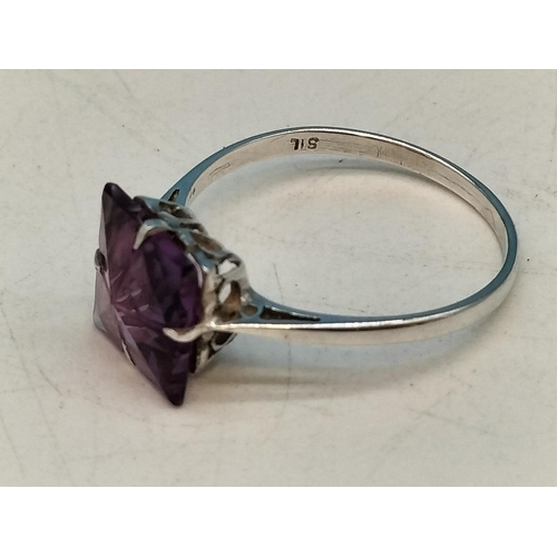 341 - 925 Silver and Purple Stone Ring Size Q