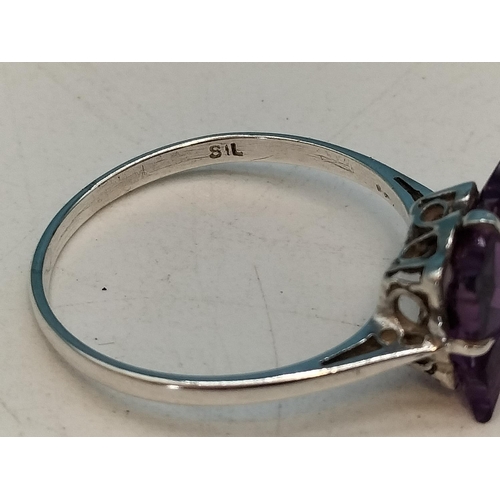 341 - 925 Silver and Purple Stone Ring Size Q