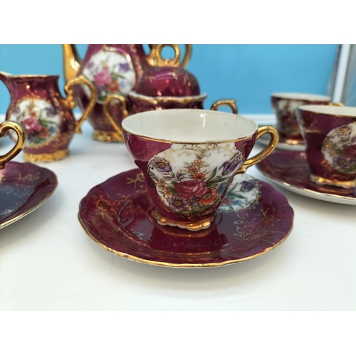 346 - Vintage Japanese Porcelain Gilded Demitasse Hand Painted 15 Piece Coffee Set with a Floral Pattern