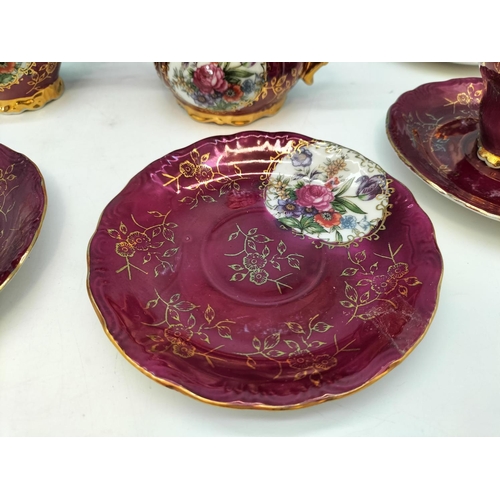 346 - Vintage Japanese Porcelain Gilded Demitasse Hand Painted 15 Piece Coffee Set with a Floral Pattern