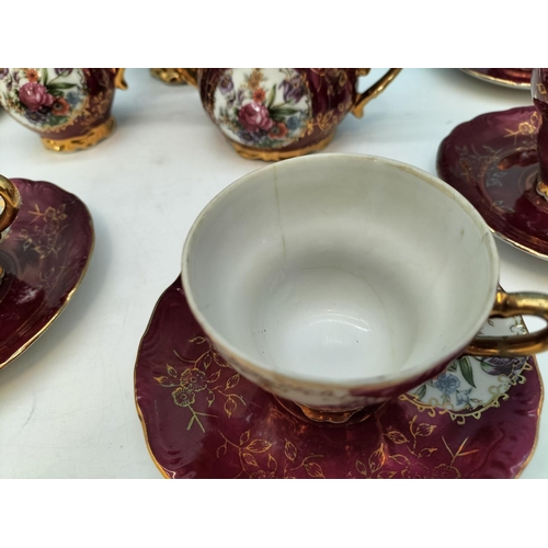 346 - Vintage Japanese Porcelain Gilded Demitasse Hand Painted 15 Piece Coffee Set with a Floral Pattern