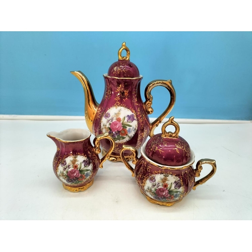 346 - Vintage Japanese Porcelain Gilded Demitasse Hand Painted 15 Piece Coffee Set with a Floral Pattern