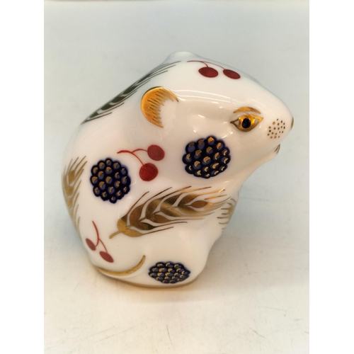 4 - Royal Crown Derby 'Harvest Mouse' Paperweight with Gold Stopper. 7cm Tall