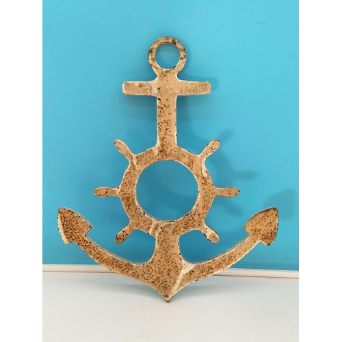 415 - Cast Iron Anchor and Wheel Wall Art. 41cm High x 35cm x 1.5cm.