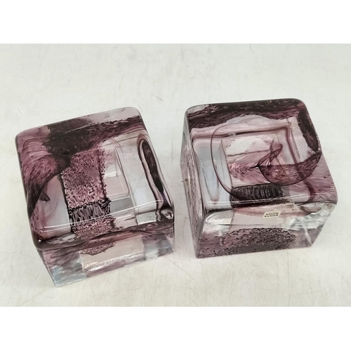 472 - Pair of Kosta Boda Glass Candleholders (Orrefors Sweden). 8cm High, 9cm x 9cm.