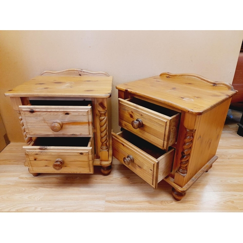 484 - Pair of Pine Two Drawer Bedside Cabinets with Barley Twist Columns .65cm High, 58cm x 47cm. Collecti... 