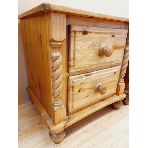 484 - Pair of Pine Two Drawer Bedside Cabinets with Barley Twist Columns .65cm High, 58cm x 47cm. Collecti... 