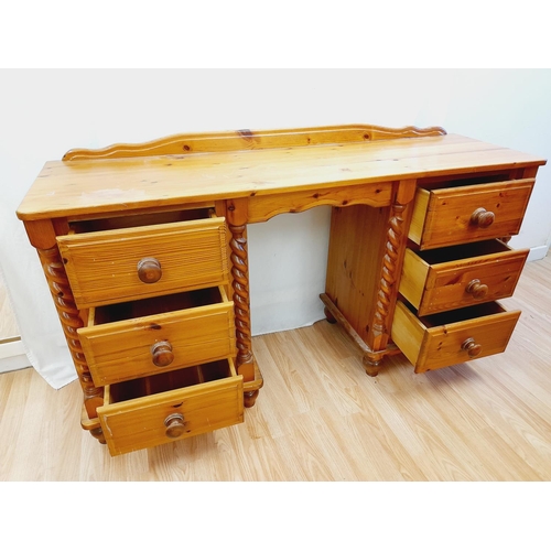 485 - Pine Six Drawer Desk/Dressing Table with Barley Twist Columns. 87cm High, 152cm x 47cm. Collection O... 