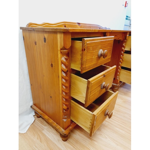 485 - Pine Six Drawer Desk/Dressing Table with Barley Twist Columns. 87cm High, 152cm x 47cm. Collection O... 