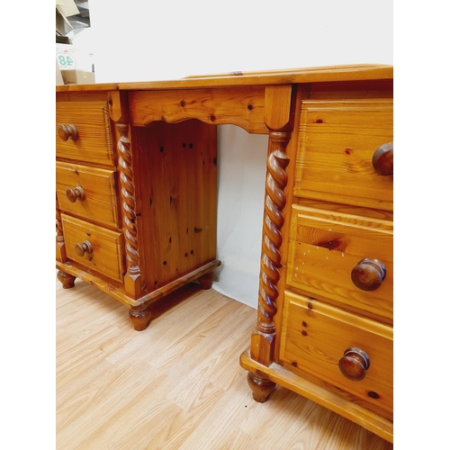 485 - Pine Six Drawer Desk/Dressing Table with Barley Twist Columns. 87cm High, 152cm x 47cm. Collection O... 