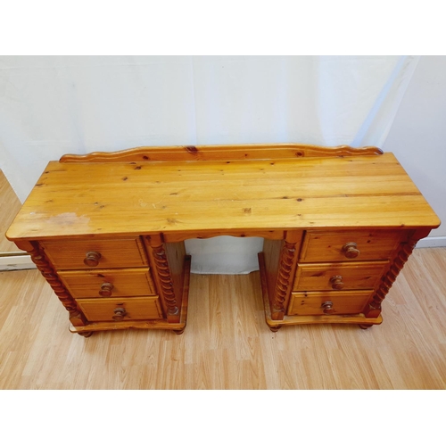 485 - Pine Six Drawer Desk/Dressing Table with Barley Twist Columns. 87cm High, 152cm x 47cm. Collection O... 