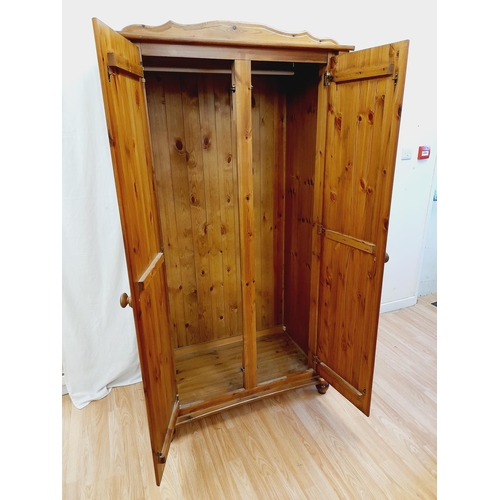 486 - Pine Two Door Wardrobe with Barley Twist Columns. 190cm High, 101cm x 60cm. Collection Only