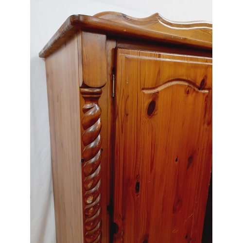 486 - Pine Two Door Wardrobe with Barley Twist Columns. 190cm High, 101cm x 60cm. Collection Only