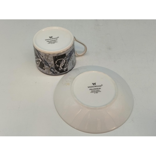 497 - Wedgwood China 'Millennium' Collection Cups and Saucers (2) plus Mug (8.5cm Tall).