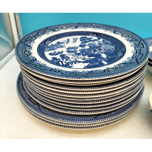 510 - Churchill Pottery Blue and White Part Dinner Service in the 'Willow' Pattern to include Dinner Plate... 