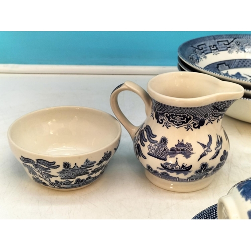 510 - Churchill Pottery Blue and White Part Dinner Service in the 'Willow' Pattern to include Dinner Plate... 