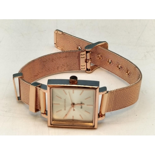 562 - Boxed Brave Soul Quartz Rose Gold Tone Watch. Requires Batteries.