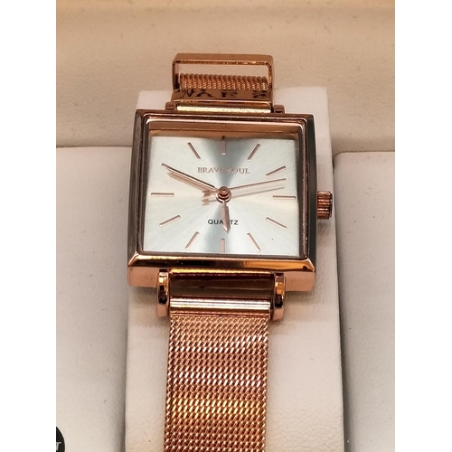 562 - Boxed Brave Soul Quartz Rose Gold Tone Watch. Requires Batteries.