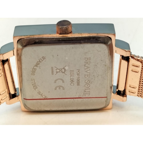 562 - Boxed Brave Soul Quartz Rose Gold Tone Watch. Requires Batteries.